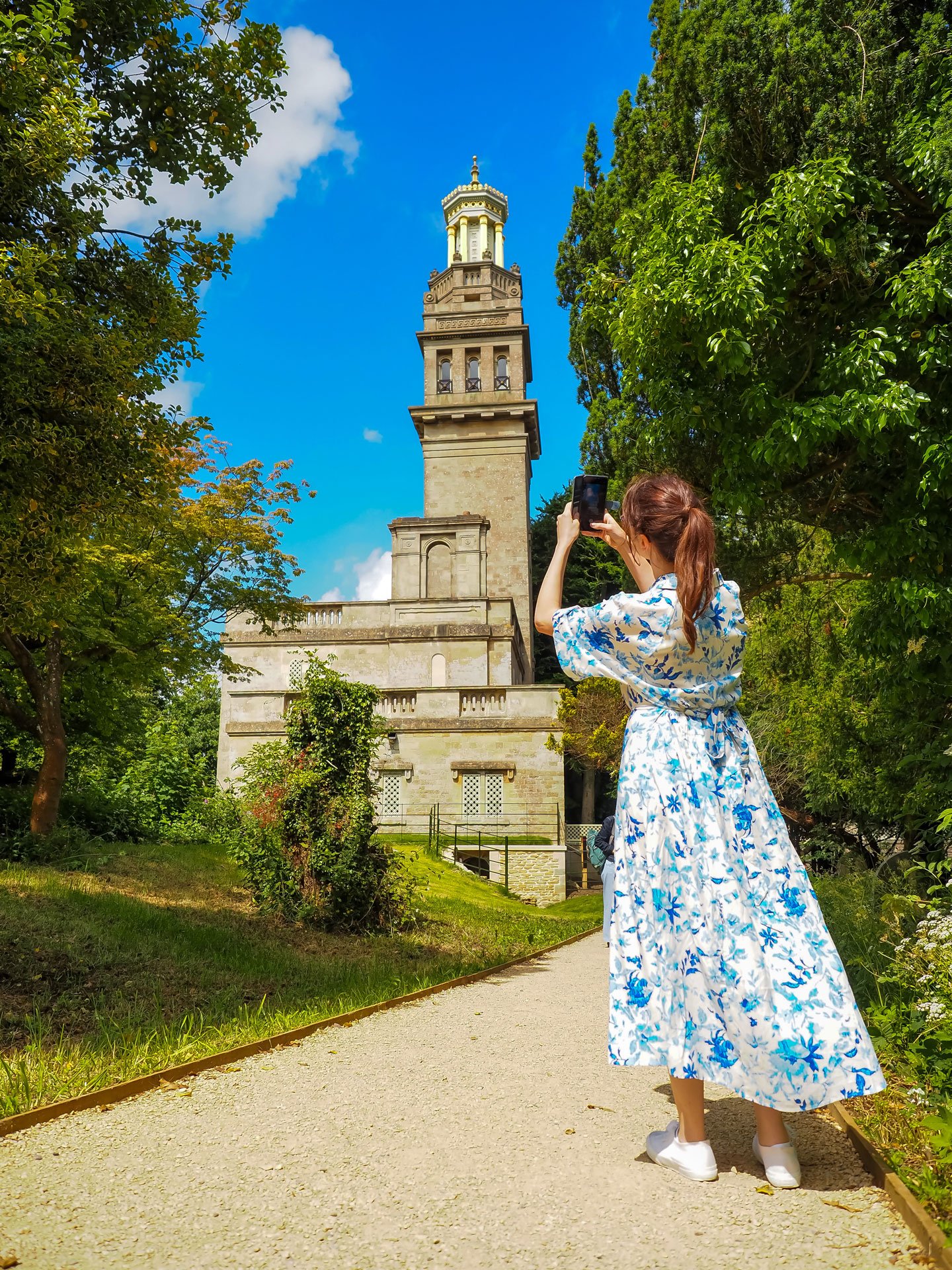 Bath AR Trail, Woman taking a picture of Beckford's Tower